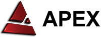 A red, three-part pyramid logo appears to the left of the word "Apex" in black text, symbolizing strength and collaboration with Business Partners.