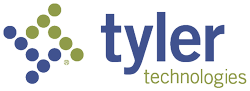 Tyler Technologies logo featuring green and blue dots forming a triangle shape to the left of the company name in blue and green text, symbolizing collaboration with Business Partners.