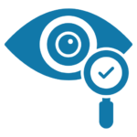 Blue icon of an eye with a magnifying glass containing a check mark overlapping the right side, symbolizing precision and clarity in agriculture GIS.
