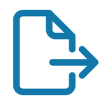 Blue icon of a document with a rightward arrow, symbolizing export or share functionality in agriculture GIS applications.